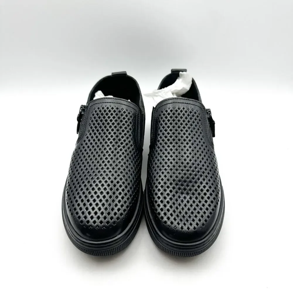 Propet Womens Kate Casual Sneaker Size 7.5 Black Perforated Leather Slip-On NWOB